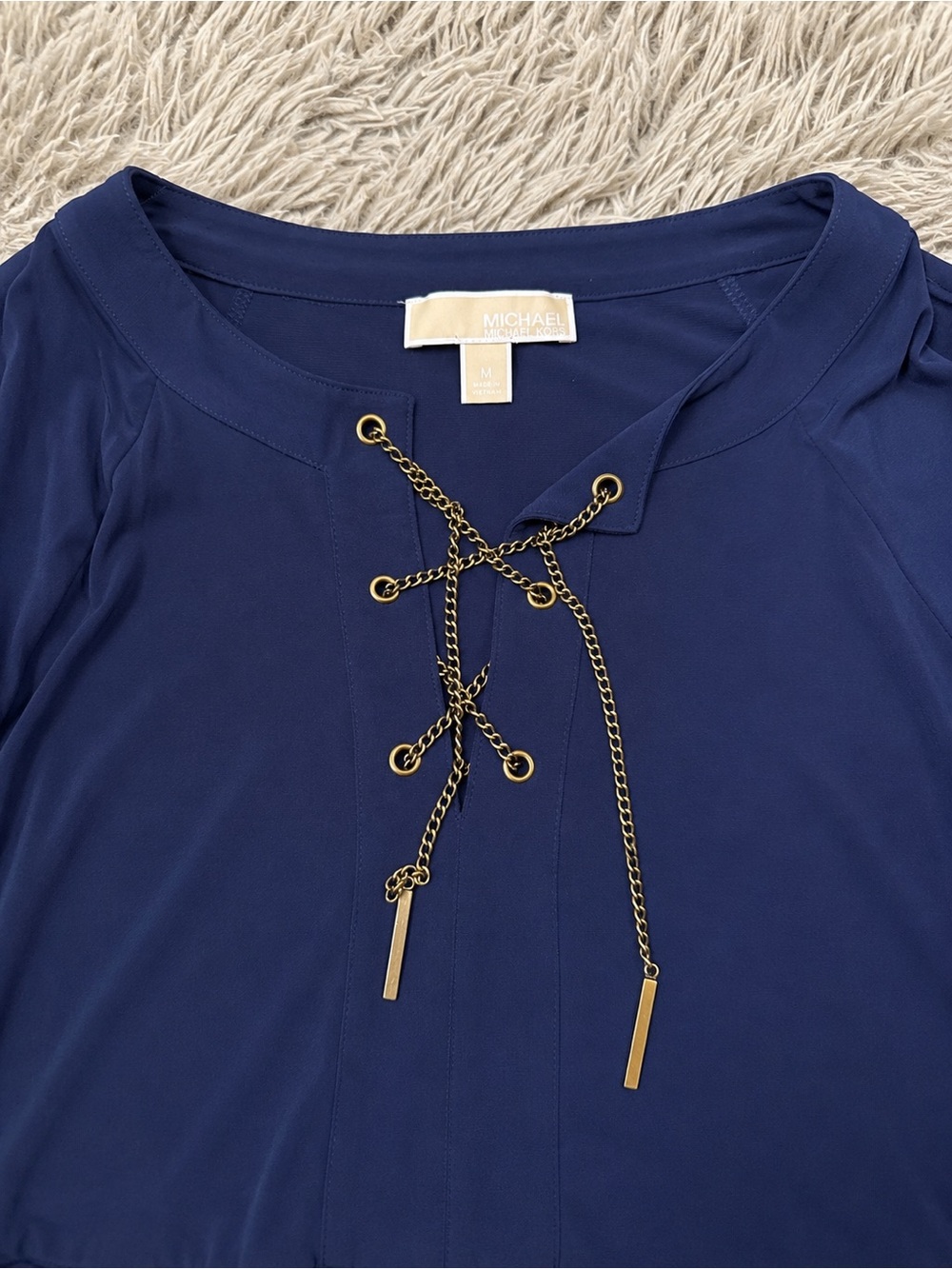 MICHAEL Michael Kors Navy Blue Chain Lace-Up Blouse/Tunic Top Size M - Picture 3 of 4